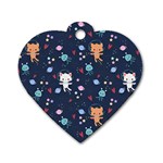 Cute Astronaut Cat With Star Galaxy Elements Seamless Pattern Dog Tag Heart (One Side)