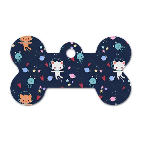 Cute Astronaut Cat With Star Galaxy Elements Seamless Pattern Dog Tag Bone (One Side) from ArtsNow.com Front