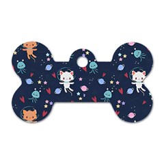 Cute Astronaut Cat With Star Galaxy Elements Seamless Pattern Dog Tag Bone (Two Sides) from ArtsNow.com Back