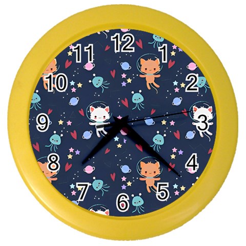 Cute Astronaut Cat With Star Galaxy Elements Seamless Pattern Color Wall Clock from ArtsNow.com Front