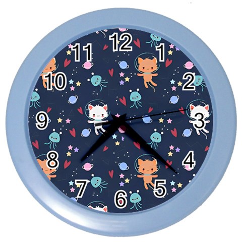 Cute Astronaut Cat With Star Galaxy Elements Seamless Pattern Color Wall Clock from ArtsNow.com Front