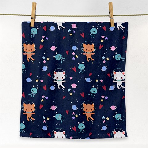Cute Astronaut Cat With Star Galaxy Elements Seamless Pattern Face Towel from ArtsNow.com Front