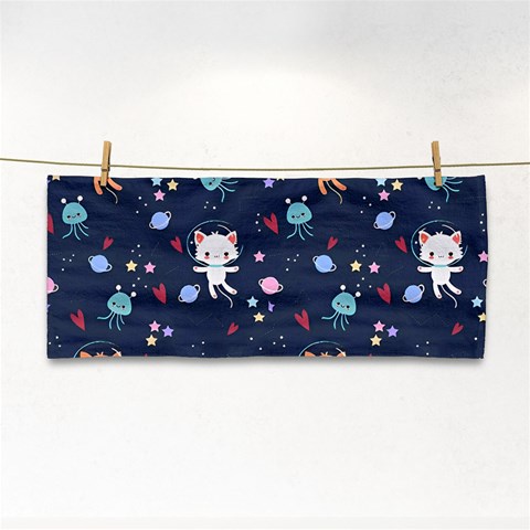 Cute Astronaut Cat With Star Galaxy Elements Seamless Pattern Hand Towel from ArtsNow.com Front