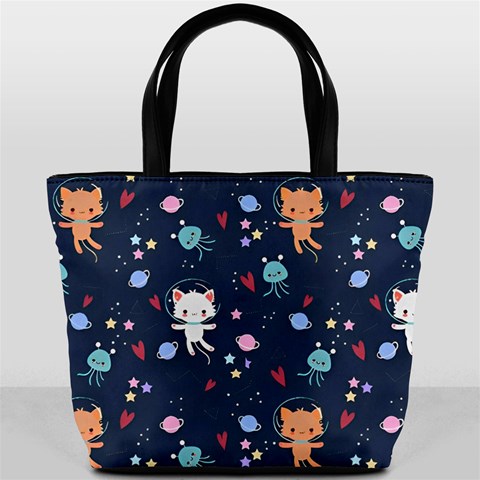 Cute Astronaut Cat With Star Galaxy Elements Seamless Pattern Bucket Bag from ArtsNow.com Front