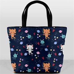 Cute Astronaut Cat With Star Galaxy Elements Seamless Pattern Bucket Bag from ArtsNow.com Front