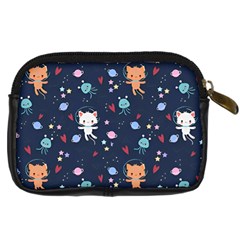 Cute Astronaut Cat With Star Galaxy Elements Seamless Pattern Digital Camera Leather Case from ArtsNow.com Back