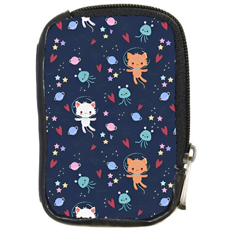 Cute Astronaut Cat With Star Galaxy Elements Seamless Pattern Compact Camera Leather Case from ArtsNow.com Front
