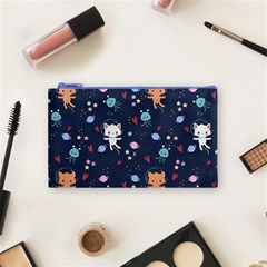 Cute Astronaut Cat With Star Galaxy Elements Seamless Pattern Cosmetic Bag (Small) from ArtsNow.com Front
