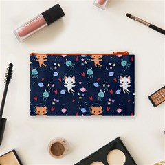 Cute Astronaut Cat With Star Galaxy Elements Seamless Pattern Cosmetic Bag (Small) from ArtsNow.com Back