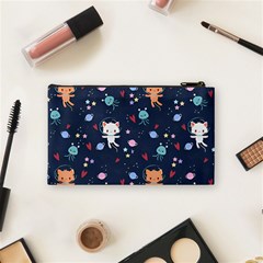 Cute Astronaut Cat With Star Galaxy Elements Seamless Pattern Cosmetic Bag (Small) from ArtsNow.com Back