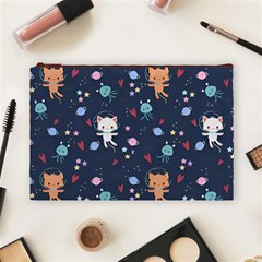 Cute Astronaut Cat With Star Galaxy Elements Seamless Pattern Cosmetic Bag (Large) from ArtsNow.com Front