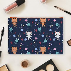 Cute Astronaut Cat With Star Galaxy Elements Seamless Pattern Cosmetic Bag (Large) from ArtsNow.com Front