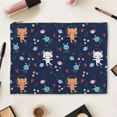 Cute Astronaut Cat With Star Galaxy Elements Seamless Pattern Cosmetic Bag (XL) from ArtsNow.com Front