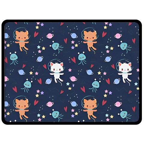 Cute Astronaut Cat With Star Galaxy Elements Seamless Pattern Fleece Blanket (Large) from ArtsNow.com 80 x60  Blanket Front