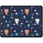 Cute Astronaut Cat With Star Galaxy Elements Seamless Pattern Fleece Blanket (Large)