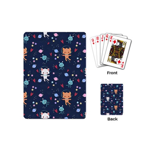Cute Astronaut Cat With Star Galaxy Elements Seamless Pattern Playing Cards Single Design (Mini) from ArtsNow.com Back