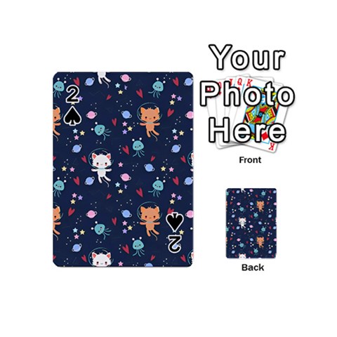 Cute Astronaut Cat With Star Galaxy Elements Seamless Pattern Playing Cards 54 Designs (Mini) from ArtsNow.com Front - Spade2