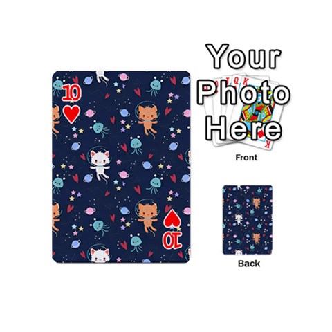 Cute Astronaut Cat With Star Galaxy Elements Seamless Pattern Playing Cards 54 Designs (Mini) from ArtsNow.com Front - Heart10