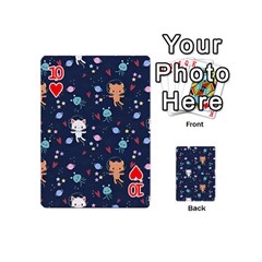 Cute Astronaut Cat With Star Galaxy Elements Seamless Pattern Playing Cards 54 Designs (Mini) from ArtsNow.com Front - Heart10