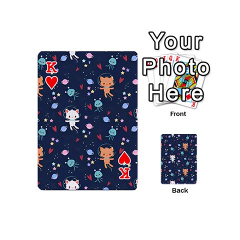 King Cute Astronaut Cat With Star Galaxy Elements Seamless Pattern Playing Cards 54 Designs (Mini) from ArtsNow.com Front - HeartK