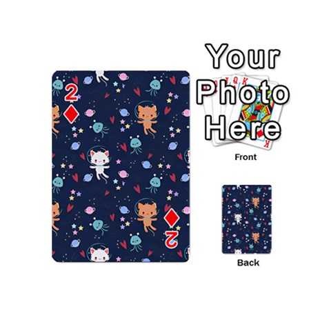 Cute Astronaut Cat With Star Galaxy Elements Seamless Pattern Playing Cards 54 Designs (Mini) from ArtsNow.com Front - Diamond2