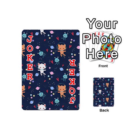 Cute Astronaut Cat With Star Galaxy Elements Seamless Pattern Playing Cards 54 Designs (Mini) from ArtsNow.com Front - Joker2