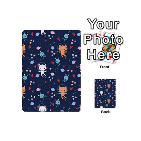 Cute Astronaut Cat With Star Galaxy Elements Seamless Pattern Playing Cards 54 Designs (Mini) from ArtsNow.com Back
