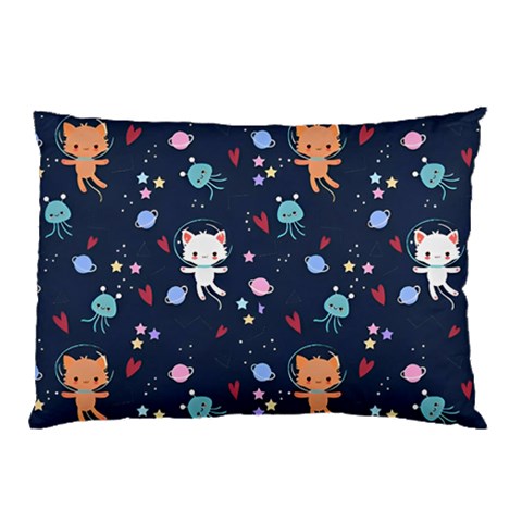 Cute Astronaut Cat With Star Galaxy Elements Seamless Pattern Pillow Case (Two Sides) from ArtsNow.com Back
