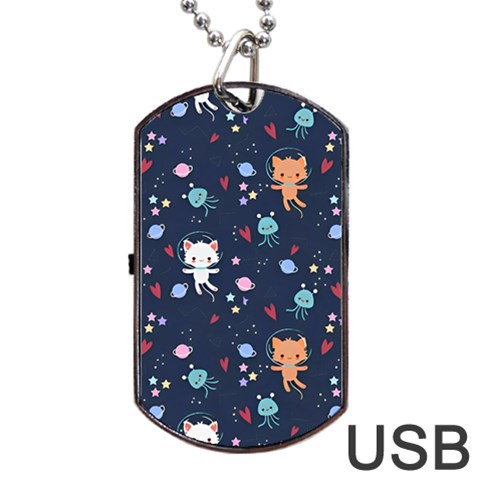 Cute Astronaut Cat With Star Galaxy Elements Seamless Pattern Dog Tag USB Flash (One Side) from ArtsNow.com Front