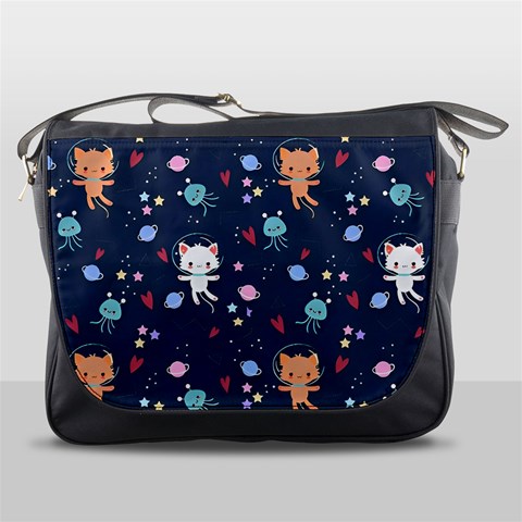 Cute Astronaut Cat With Star Galaxy Elements Seamless Pattern Messenger Bag from ArtsNow.com Front