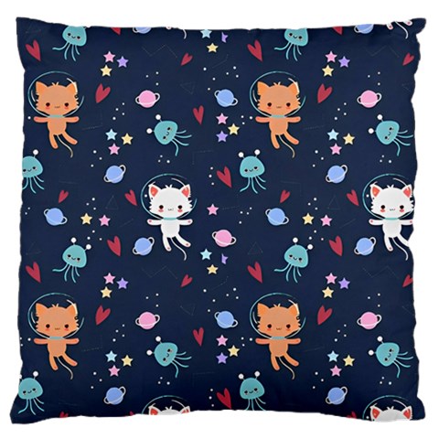 Cute Astronaut Cat With Star Galaxy Elements Seamless Pattern Large Cushion Case (One Side) from ArtsNow.com Front