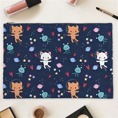Cute Astronaut Cat With Star Galaxy Elements Seamless Pattern Cosmetic Bag (XXL) from ArtsNow.com Front