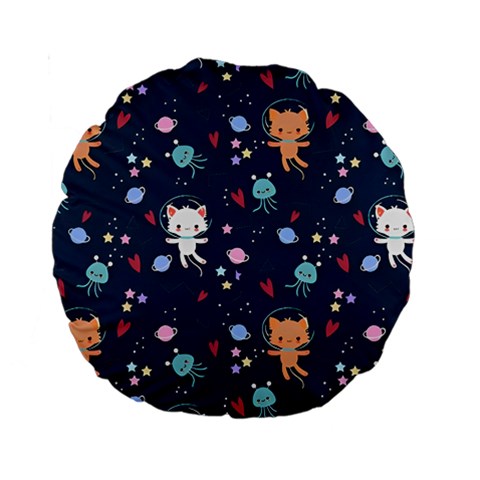 Cute Astronaut Cat With Star Galaxy Elements Seamless Pattern Standard 15  Premium Round Cushions from ArtsNow.com Front
