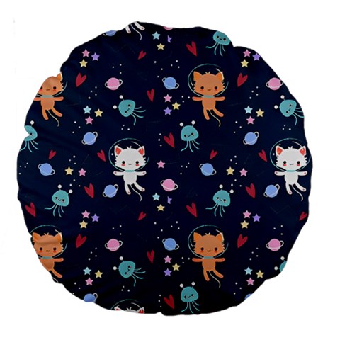 Cute Astronaut Cat With Star Galaxy Elements Seamless Pattern Large 18  Premium Round Cushions from ArtsNow.com Back