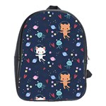 Cute Astronaut Cat With Star Galaxy Elements Seamless Pattern School Bag (XL)