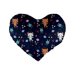 Cute Astronaut Cat With Star Galaxy Elements Seamless Pattern Standard 16  Premium Heart Shape Cushions from ArtsNow.com Front