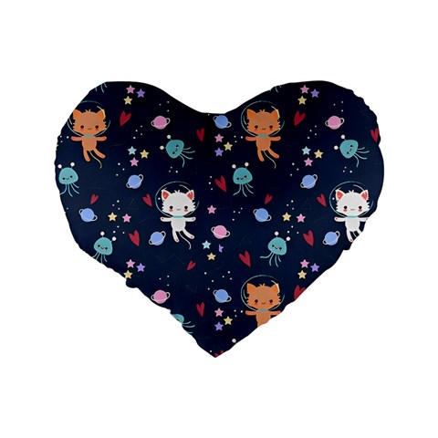 Cute Astronaut Cat With Star Galaxy Elements Seamless Pattern Standard 16  Premium Heart Shape Cushions from ArtsNow.com Back
