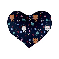Cute Astronaut Cat With Star Galaxy Elements Seamless Pattern Standard 16  Premium Heart Shape Cushions from ArtsNow.com Back
