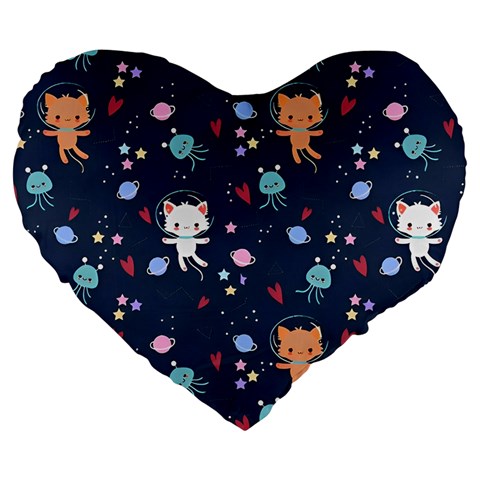 Cute Astronaut Cat With Star Galaxy Elements Seamless Pattern Large 19  Premium Heart Shape Cushions from ArtsNow.com Front
