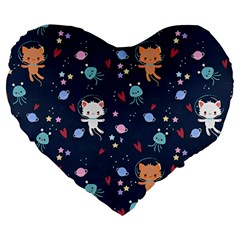 Cute Astronaut Cat With Star Galaxy Elements Seamless Pattern Large 19  Premium Heart Shape Cushions from ArtsNow.com Front
