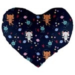 Cute Astronaut Cat With Star Galaxy Elements Seamless Pattern Large 19  Premium Heart Shape Cushions