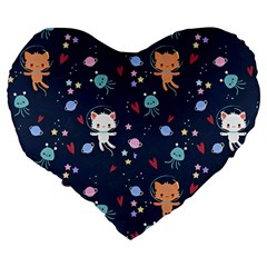 Cute Astronaut Cat With Star Galaxy Elements Seamless Pattern Large 19  Premium Heart Shape Cushions from ArtsNow.com Back