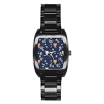 Cute Astronaut Cat With Star Galaxy Elements Seamless Pattern Stainless Steel Barrel Watch