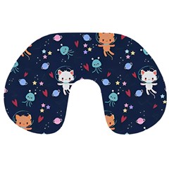 Cute Astronaut Cat With Star Galaxy Elements Seamless Pattern Travel Neck Pillow from ArtsNow.com Front