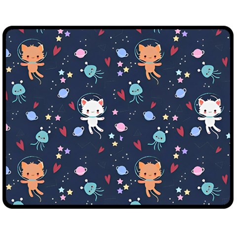 Cute Astronaut Cat With Star Galaxy Elements Seamless Pattern Two Sides Fleece Blanket (Medium) from ArtsNow.com 58.8 x47.4  Blanket Front