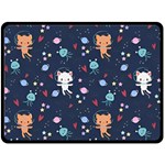 Cute Astronaut Cat With Star Galaxy Elements Seamless Pattern Two Sides Fleece Blanket (Large)