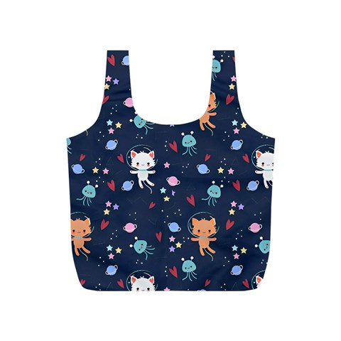 Cute Astronaut Cat With Star Galaxy Elements Seamless Pattern Full Print Recycle Bag (S) from ArtsNow.com Front