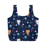 Cute Astronaut Cat With Star Galaxy Elements Seamless Pattern Full Print Recycle Bag (M)