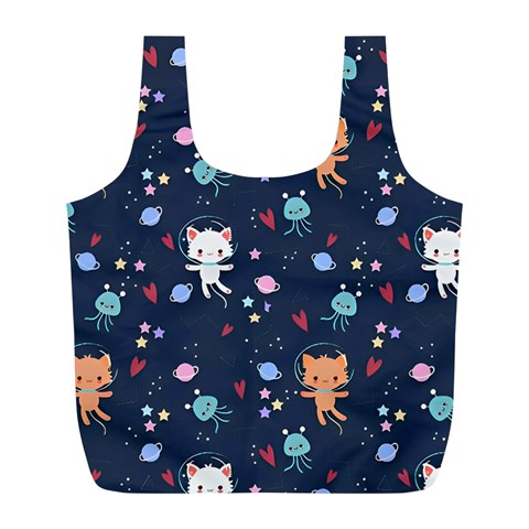 Cute Astronaut Cat With Star Galaxy Elements Seamless Pattern Full Print Recycle Bag (L) from ArtsNow.com Front