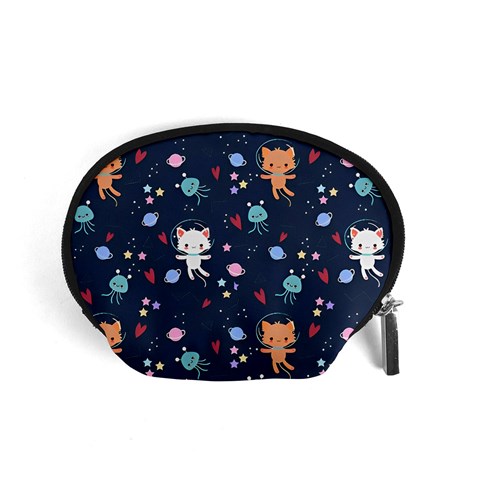 Cute Astronaut Cat With Star Galaxy Elements Seamless Pattern Accessory Pouch (Small) from ArtsNow.com Front